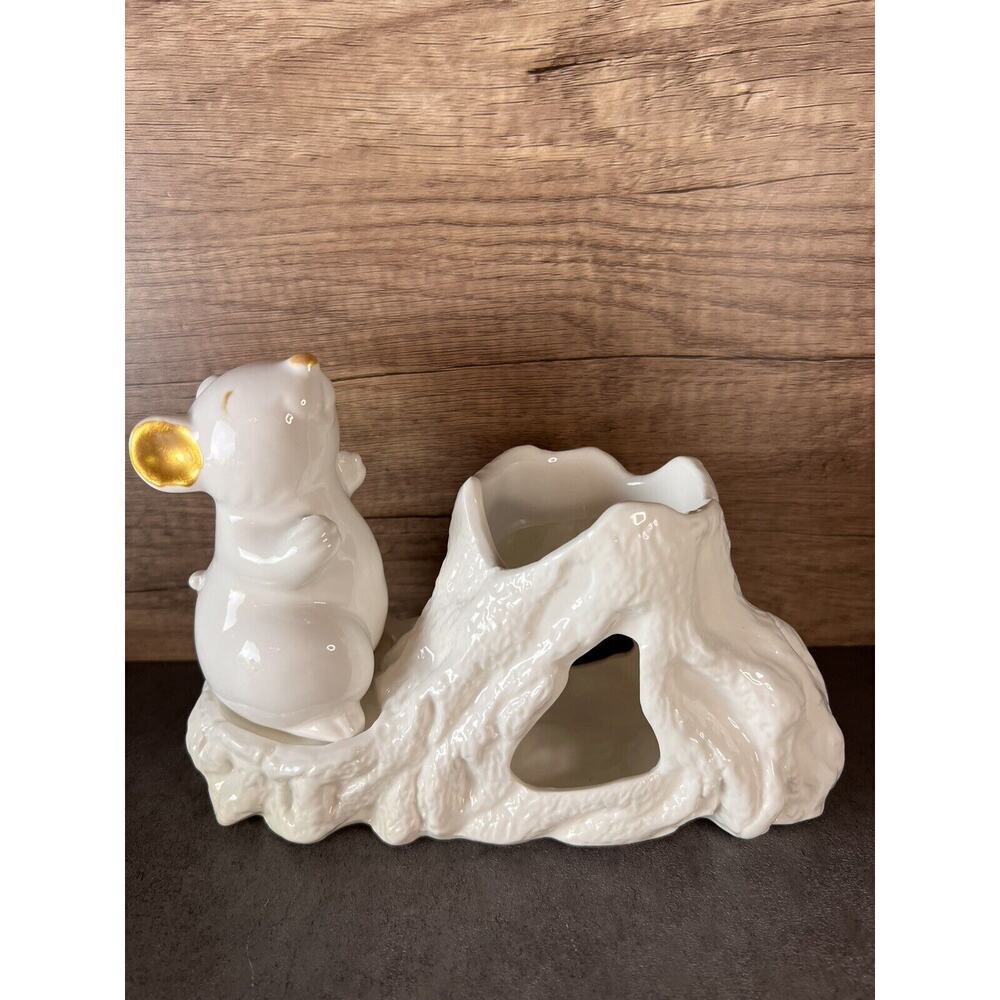 VTG White Mouse Tree Trunk Vase Succulent Planter Ceramic 99 INTL
